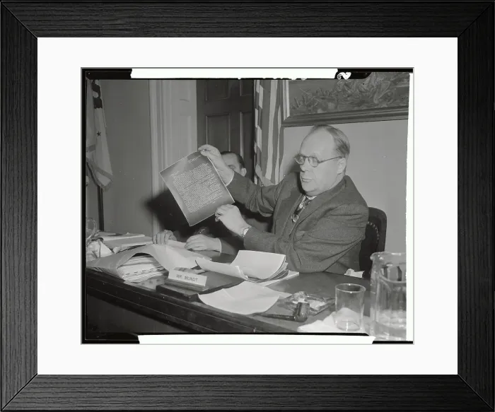 Framed Print : Karl Mundt Holding Papers as Evidence in Hearing Framed Print : Karl Mundt Holding Papers as Evidence in Hearing