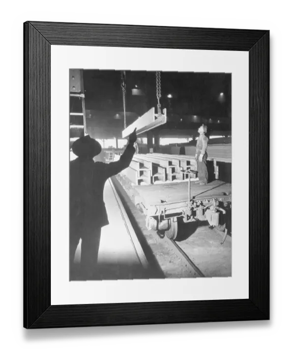 Framed Print : Men Loading Steel Beams Onto R.R. Car Framed Print : Men Loading Steel Beams Onto R.R. Car