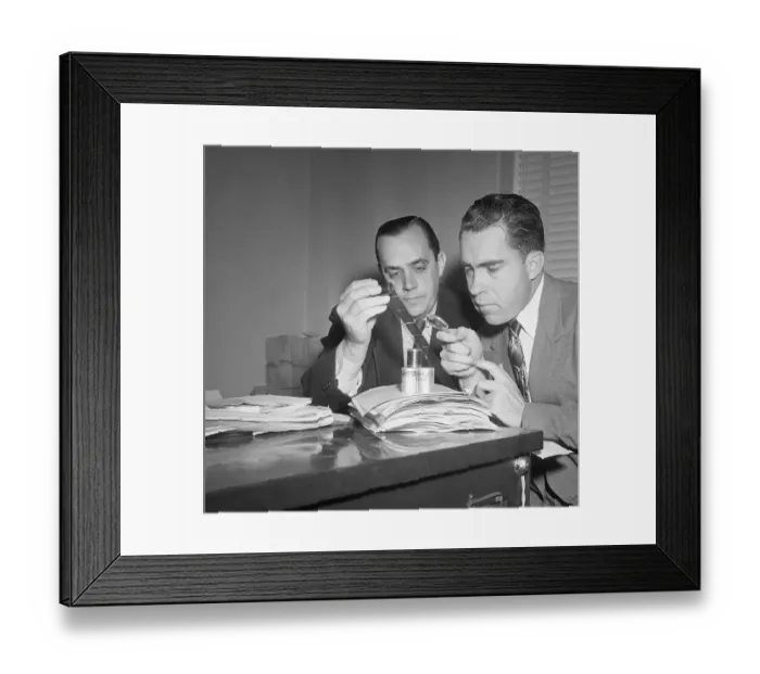 Framed Print : Nixon Examines Microfilm Framed Print : Nixon Examines Microfilm