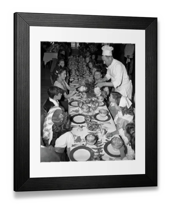 Framed Print : Chef Serves Girl a Slice of Turkey Framed Print : Chef Serves Girl a Slice of Turkey