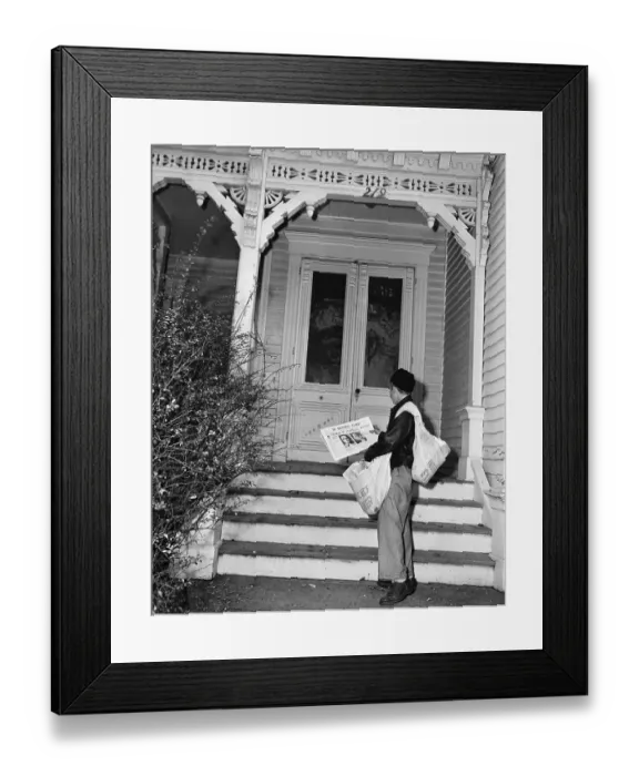 Framed Print : Paper Boy Delivers Paper To Truman Home Framed Print : Paper Boy Delivers Paper To Truman Home