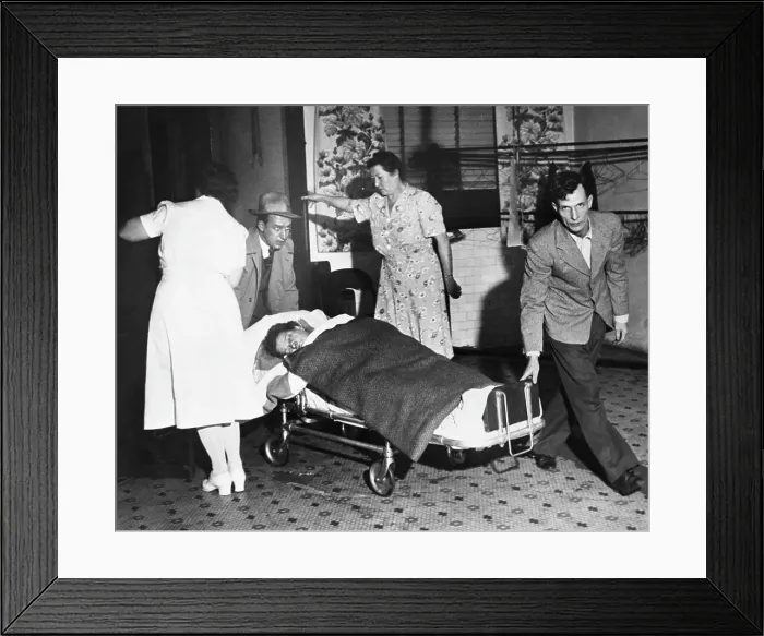 Framed Print : Smog Victim on Stretcher Framed Print : Smog Victim on Stretcher