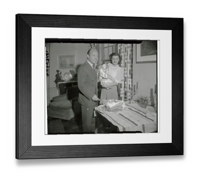 Framed Print : Jacob Javits Cutting Cake with Wife Marion and Baby Daughter
