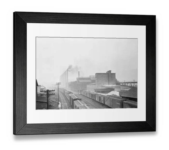 Framed Print : Smoke Rising From Steel & Wire Factory Framed Print : Smoke Rising From Steel & Wire Factory