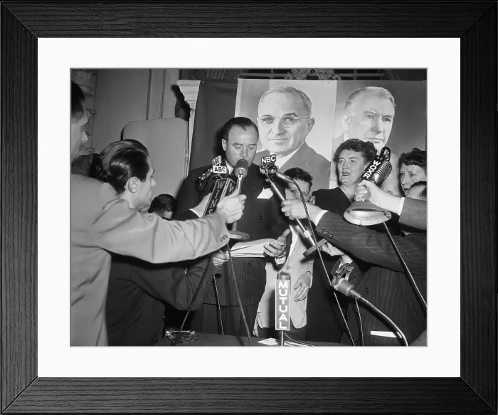 Framed Print : Man Announcing Truman Election Framed Print : Man Announcing Truman Election