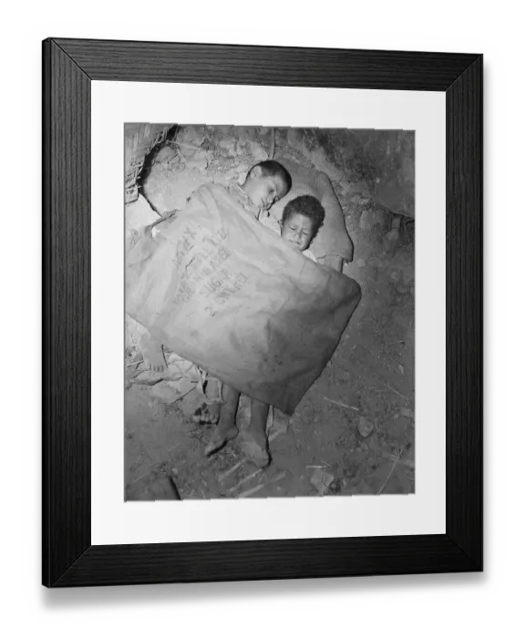 Framed Print : Young Arabs Share A Sack For Protection Framed Print : Young Arabs Share A Sack For Protection