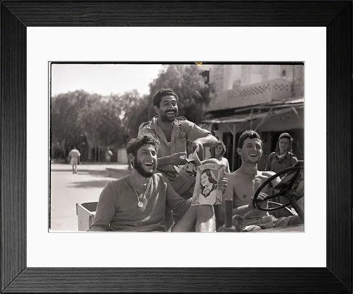 Framed Print : Three Men Riding in Jeep Framed Print : Three Men Riding in Jeep
