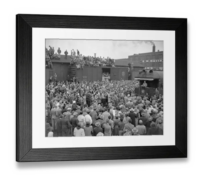 Framed Print : Truman on Train Tour with Crowd Framed Print : Truman on Train Tour with Crowd