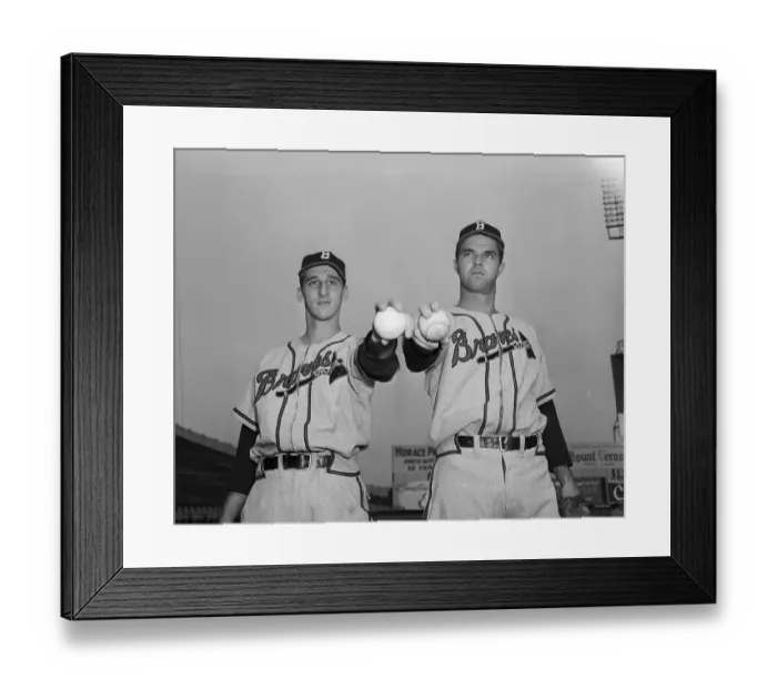 Framed Print : Pitchers Warren Spahn And Johnny Sain Holding Baseballs Framed Print : Pitchers Warren Spahn And Johnny Sain Holding Baseballs