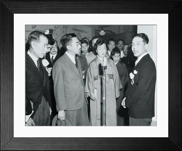 Framed Print : Emperor Hirohito and Newsmen