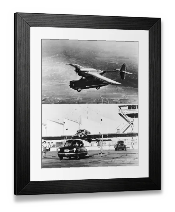 Framed Print : Hall Flying Automobile in Flight and Landing Framed Print : Hall Flying Automobile in Flight and Landing