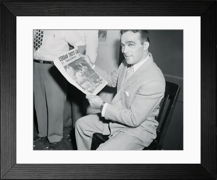 Framed Print : Marcel Cerdan with Newspaper Framed Print : Marcel Cerdan with Newspaper