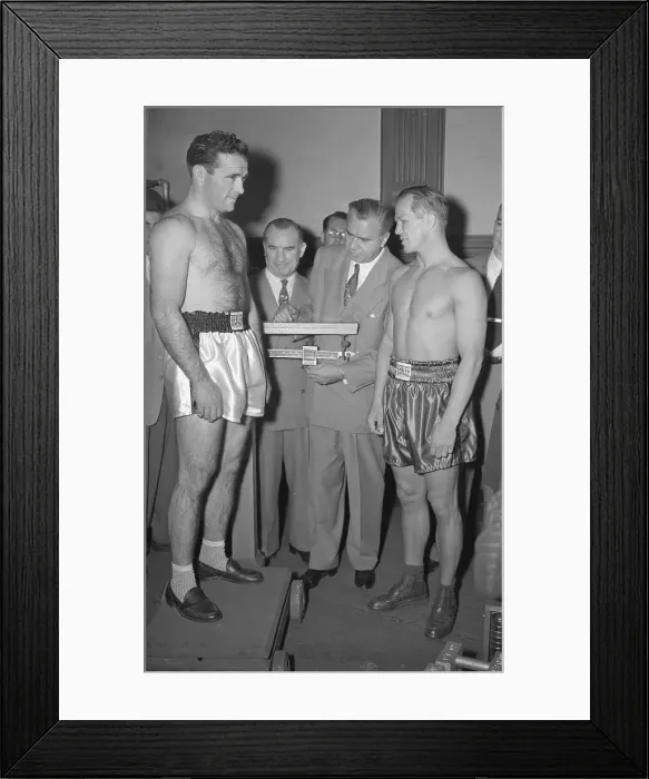 Framed Print : Tony Zale and Marcel Cerdan Weighing In Framed Print : Tony Zale and Marcel Cerdan Weighing In