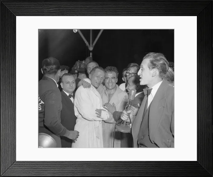 Framed Print : Tony Zale Embracing Marcel Cerdan Framed Print : Tony Zale Embracing Marcel Cerdan