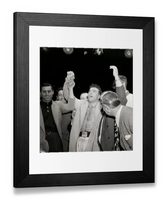 Framed Print : Marcel Cerdan Raising Arm in Victory Framed Print : Marcel Cerdan Raising Arm in Victory
