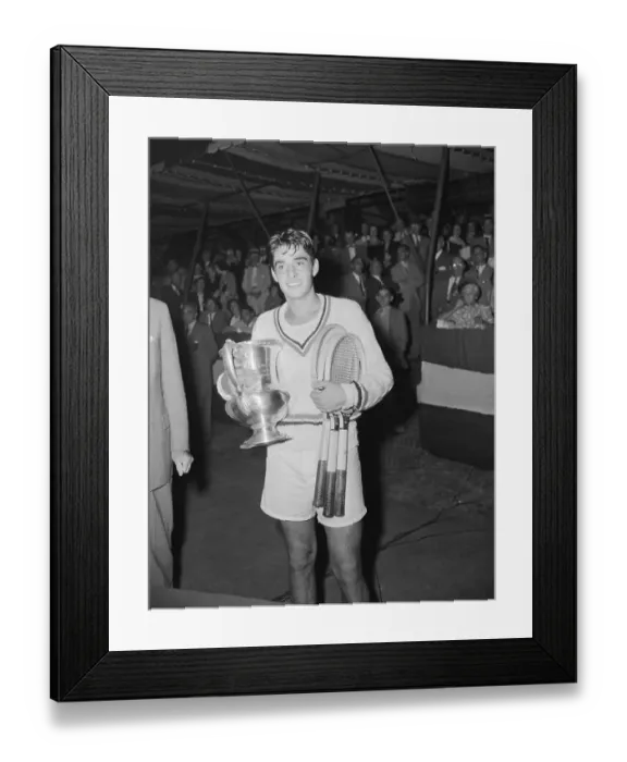 Framed Print : Richard Gonzales Holding Tennis Trophy Framed Print : Richard Gonzales Holding Tennis Trophy