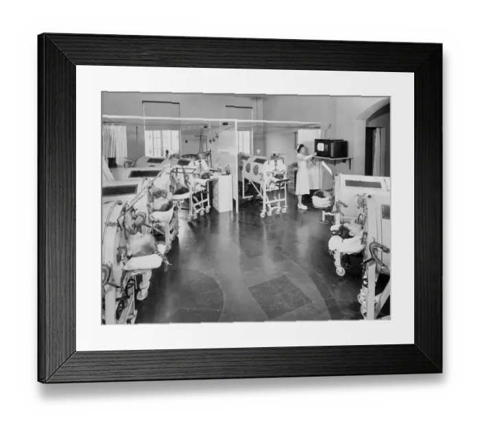 Framed Print : Iron Lung Patients Watching Television Framed Print : Iron Lung Patients Watching Television