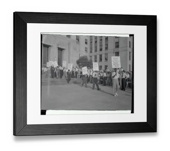 Framed Print : Picketers Carrying Signs in Front of Building