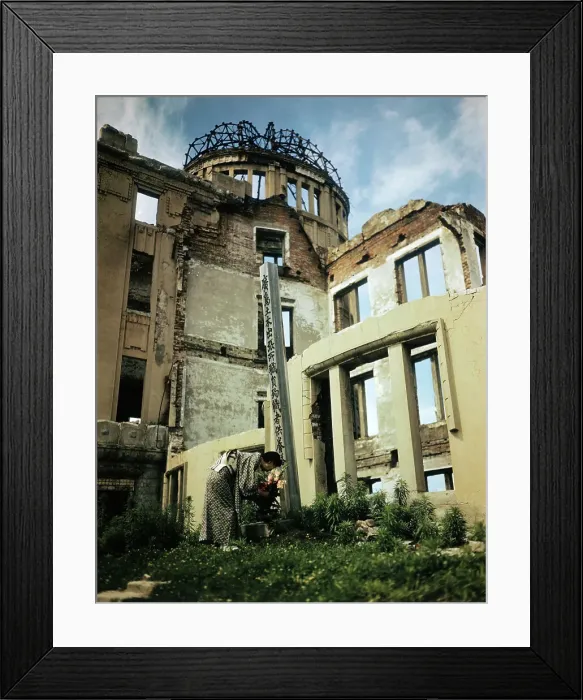Framed Print : Woman Placing Flowers at Hiroshima Memorial Framed Print : Woman Placing Flowers at Hiroshima Memorial