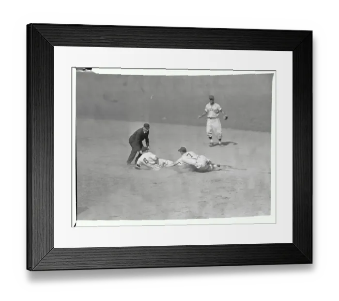 Framed Print : Yogi Berra Tagged Out at Second Base Framed Print : Yogi Berra Tagged Out at Second Base