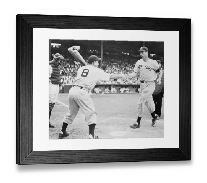 Framed Print : Joe Dimaggio Shaking Hands with Yogi Berra
