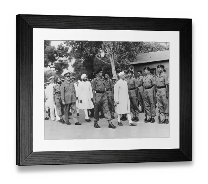 Framed Print : Troop Review by Prime Minister Jawaharlal Nehru and Company Framed Print : Troop Review by Prime Minister Jawaharlal Nehru and Company