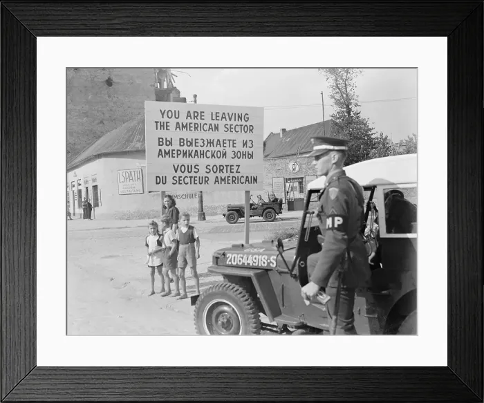 Framed Print : Sign at Border of American and Russian Sectors Framed Print : Sign at Border of American and Russian Sectors