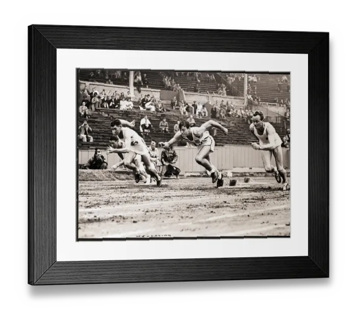 Framed Print : Men Starting 100 Meter Track Race Framed Print : Men Starting 100 Meter Track Race