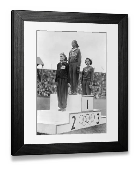 Framed Print : Women's Olympic Winners Standing for Awards Framed Print : Women's Olympic Winners Standing for Awards
