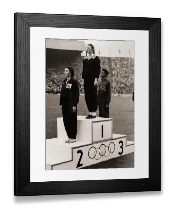 Framed Print : Women Runners At Olympics On Rostrum Framed Print : Women Runners At Olympics On Rostrum