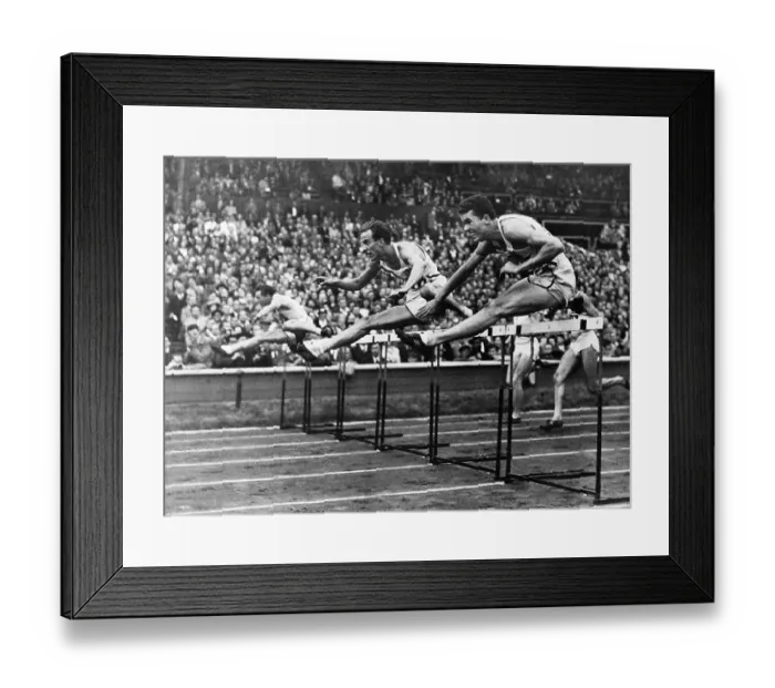 Framed Print : Olympic Hurdlers Go Over Hurdles Framed Print : Olympic Hurdlers Go Over Hurdles