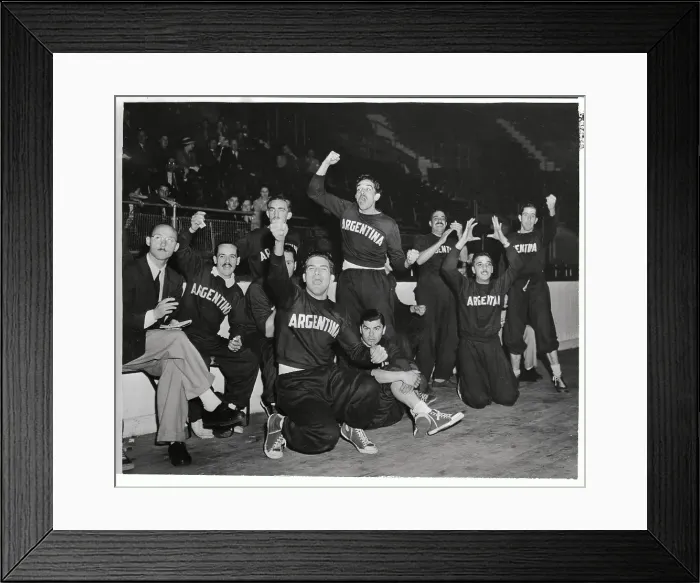 Framed Print : Members of Argentine Olympic Basketball Team Celebrating Framed Print : Members of Argentine Olympic Basketball Team Celebrating