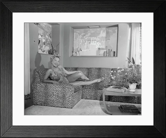 Framed Print : Carmen Miranda in Leopard Skin Bathing Suit Framed Print : Carmen Miranda in Leopard Skin Bathing Suit