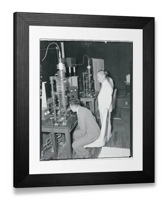Framed Print : Hirohito Looking through Microscope Framed Print : Hirohito Looking through Microscope