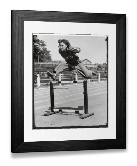 Framed Print : Jean Walraven Jumping over Hurdle Framed Print : Jean Walraven Jumping over Hurdle