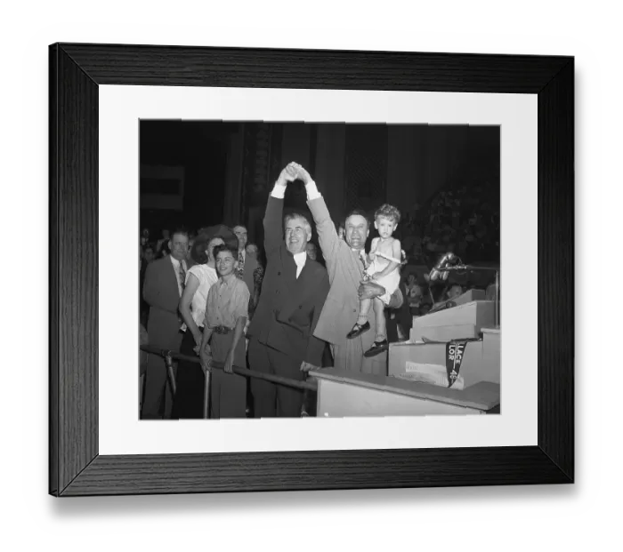 Framed Print : Henry Wallace, Glen Taylor, Son; Hands Raised Framed Print : Henry Wallace, Glen Taylor, Son; Hands Raised