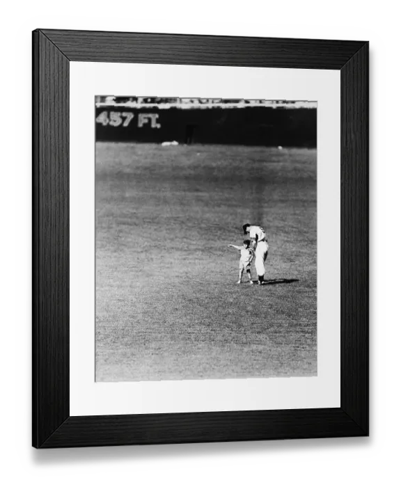 Framed Print : Child Asks Joe Dimaggio For Autograph Framed Print : Child Asks Joe Dimaggio For Autograph