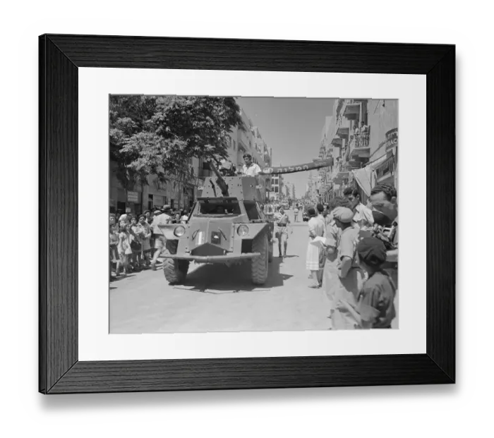 Framed Print : Jewish Military Car Passing Impressed Crowd Framed Print : Jewish Military Car Passing Impressed Crowd