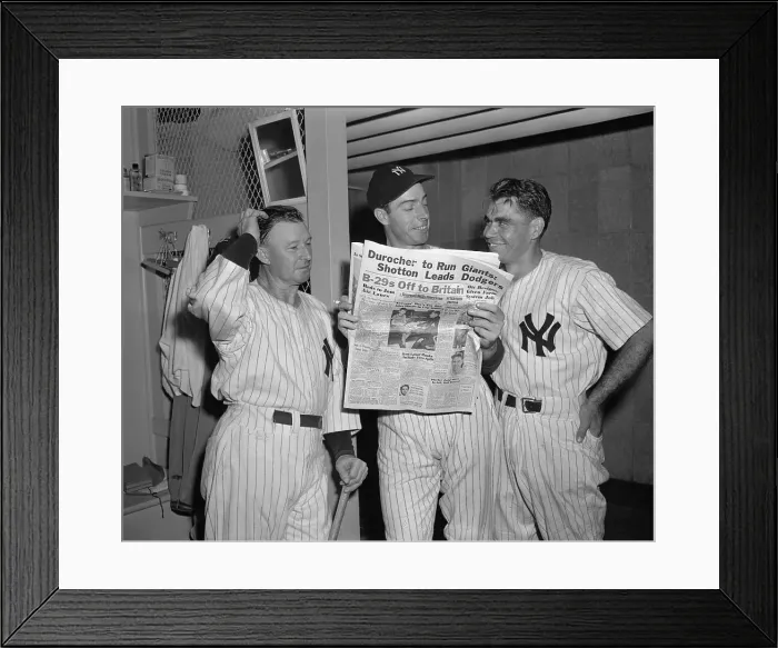 Framed Print : Joe DiMaggio with Chuck Dressen and Charley Keller