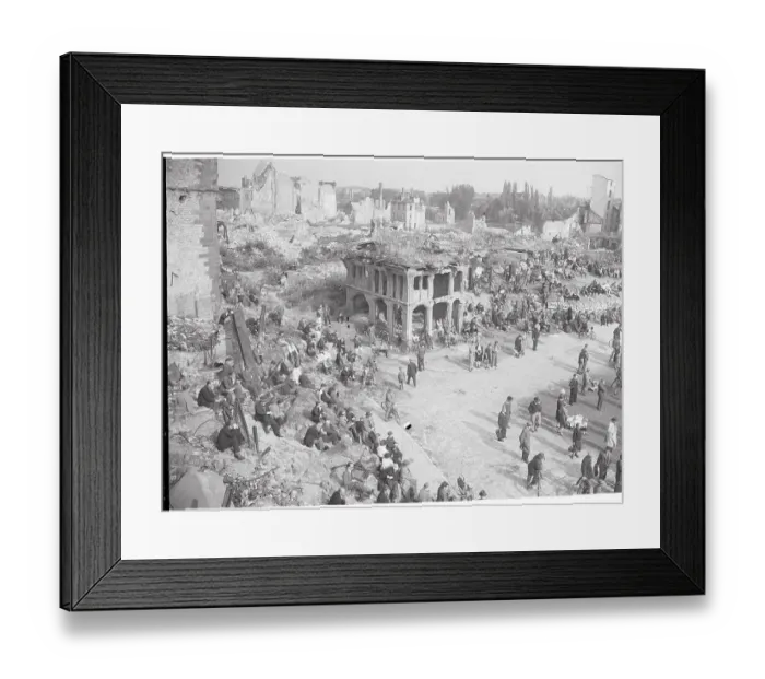 Framed Print : Residents Standing Among Ruins Framed Print : Residents Standing Among Ruins
