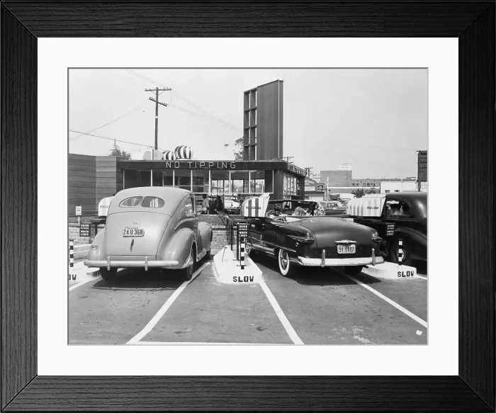 Framed Print : Cars at Automated Drive-in Restaurant