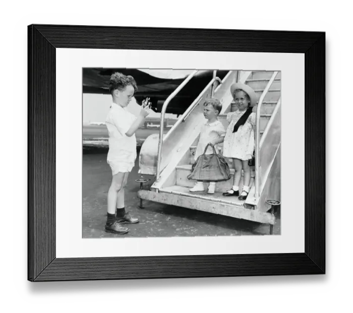 Framed Print : Young Farrow Children Near Steps of Airplane Framed Print : Young Farrow Children Near Steps of Airplane