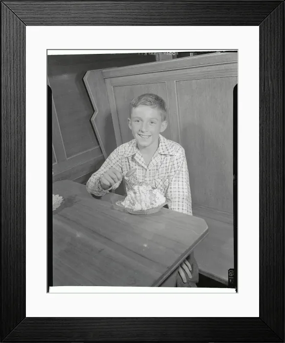 Framed Print : Boy Starting to Eat Large Ice Cream Sundae Framed Print : Boy Starting to Eat Large Ice Cream Sundae