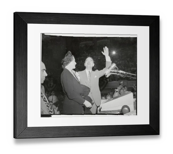 Framed Print : Close up of Thomas E Dewey Waving with Wife Framed Print : Close up of Thomas E Dewey Waving with Wife