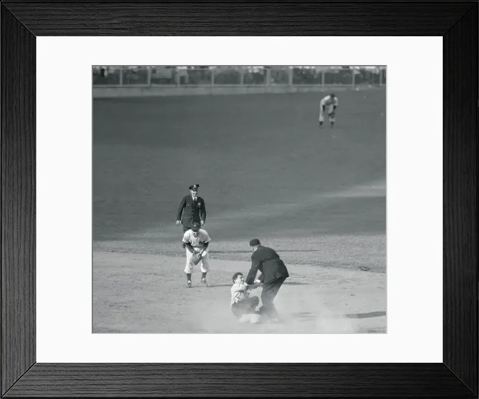 Framed Print : Phil Rizzuto, Cal Hubbard, and Policeman Watching Fan Framed Print : Phil Rizzuto, Cal Hubbard, and Policeman Watching Fan