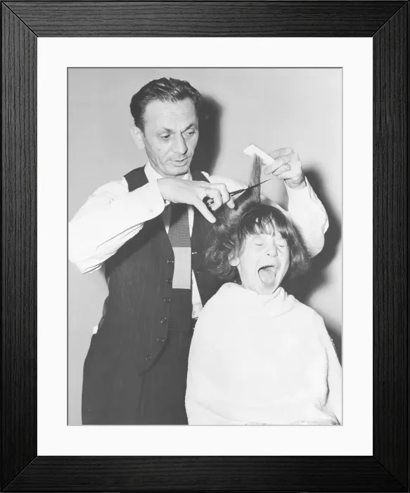 Framed Print : Girl Crying While Getting Hair Cut Framed Print : Girl Crying While Getting Hair Cut