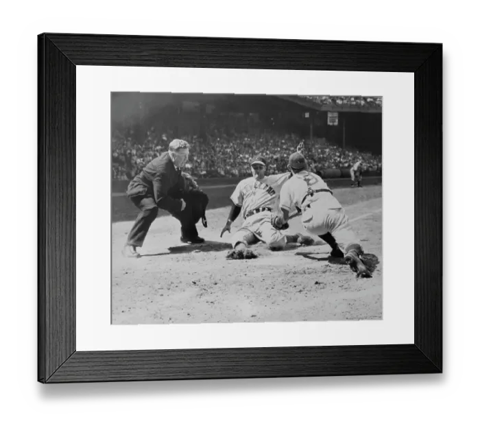 Framed Print : Mike Guerra Tagging Lou Boudreau Framed Print : Mike Guerra Tagging Lou Boudreau