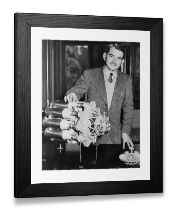 Framed Print : Inventor Frank Whittle Displaying His New Jet Engine Framed Print : Inventor Frank Whittle Displaying His New Jet Engine