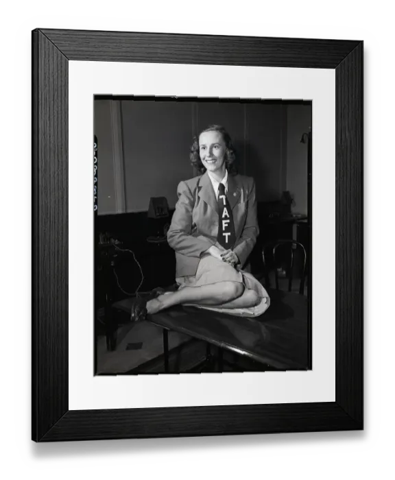 Framed Print : Woman Wears Tie with Taft Written on It Framed Print : Woman Wears Tie with Taft Written on It