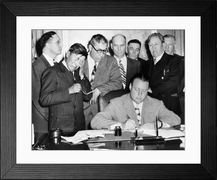 Framed Print : George Gillette Signing a Document Framed Print : George Gillette Signing a Document